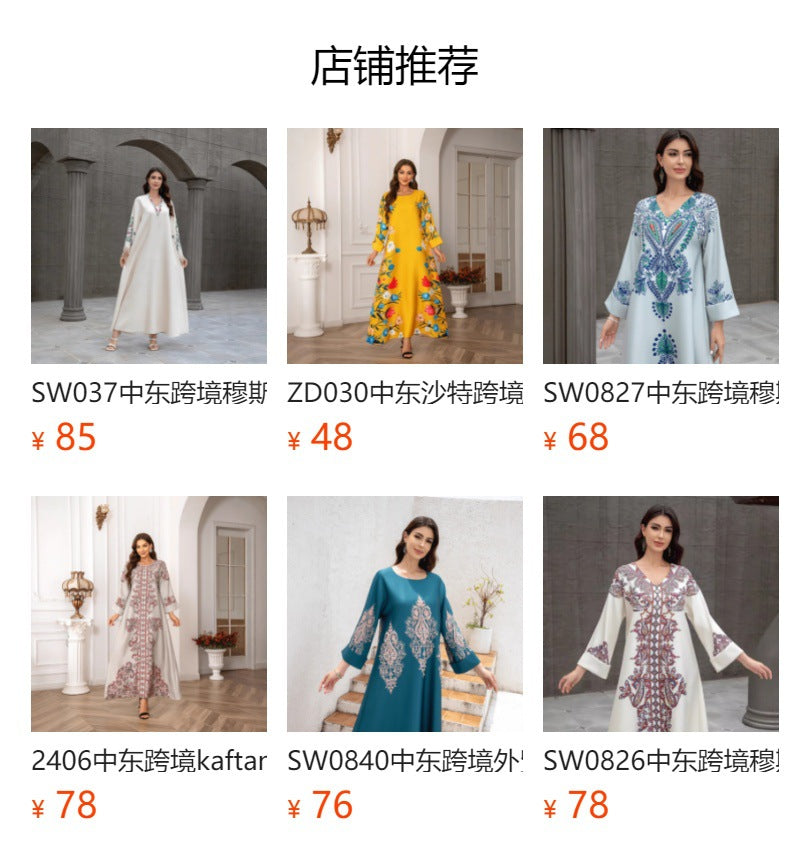 Sw0814 Cross-Border Women's Clothing Long Robe European and American Women's Long Dress Abayas Cross-Border Women's Clothing