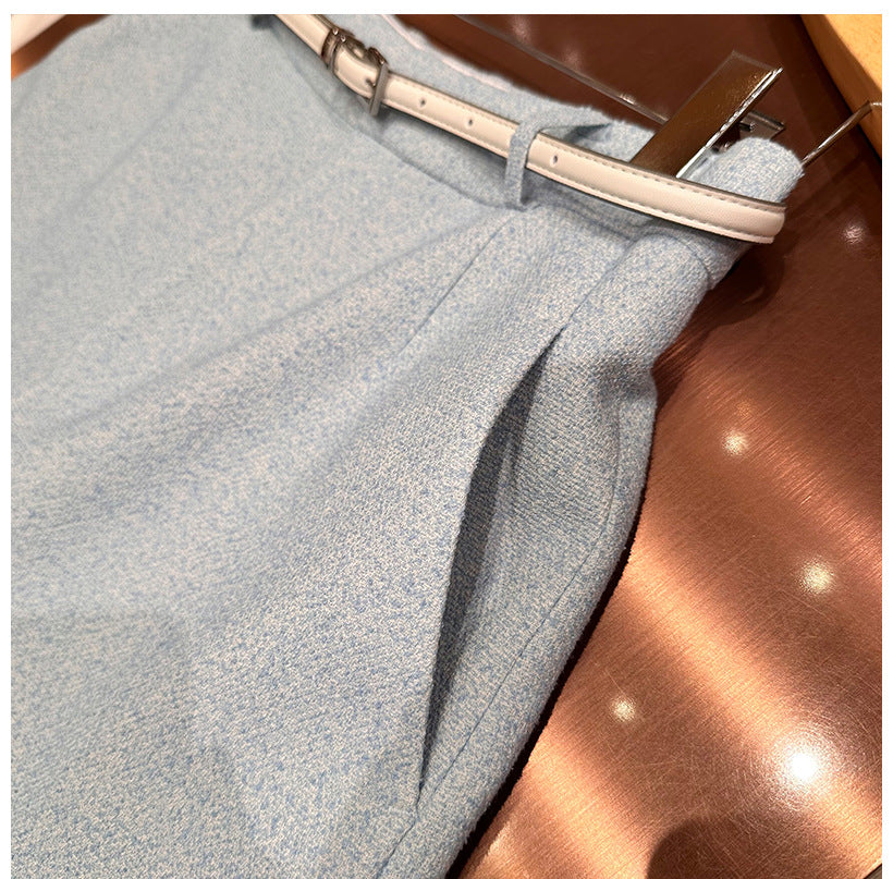 Spring Natural Waist Belt Wool Loose Slimming Wide Leg Casual Pants Shorts Women's R103503C