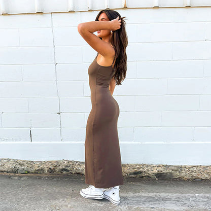 Source Factory Amazon Summer New Women's Dress European and American Solid Color Dress Comfortable Casual Sling dress