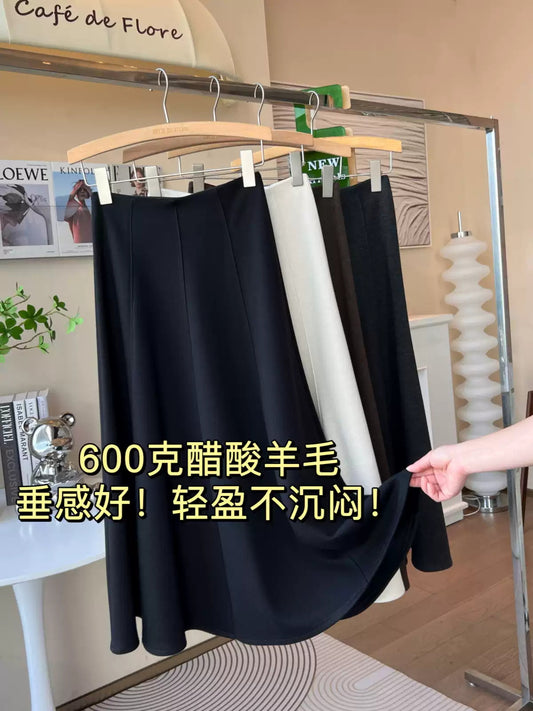 fleece-lined Thickened Acetic Acid Wool Skirt Women's Autumn and Winter High Waist All-match Mid-length A- line Umbrella Skirt Slimming