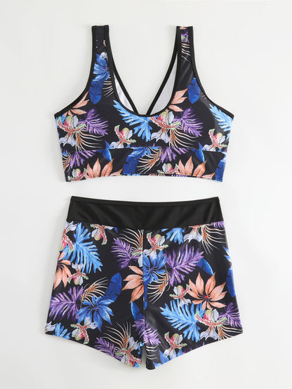 2024 New Cross-border Foreign Trade European and American Bikini Swimsuit Women's Split Two-piece Soft Cup High Waist Printed Swimsuit