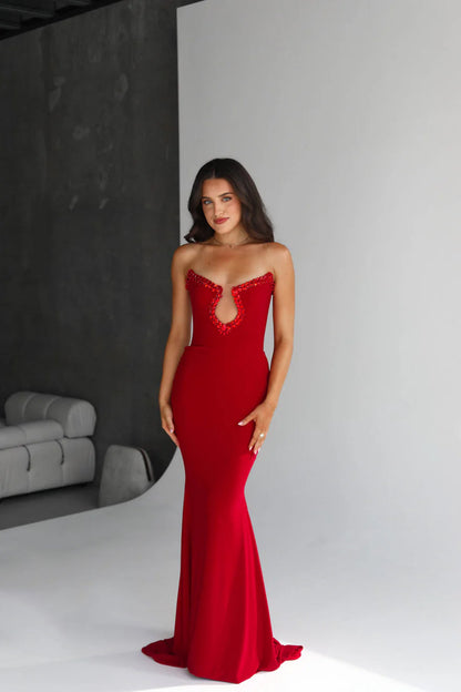 Amazon Women's 2025 Spring and Summer European and American Cross-border Red Diamond Bandage Evening Dress Women's Banquet Elegant Light Luxury