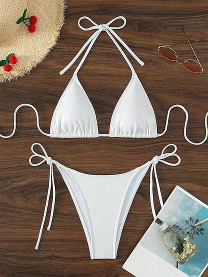European and American Solid Color Split Swimsuit Women's Sexy Bikini Cross-border Hot Tight Gather Deep V High-end Swimsuit Women