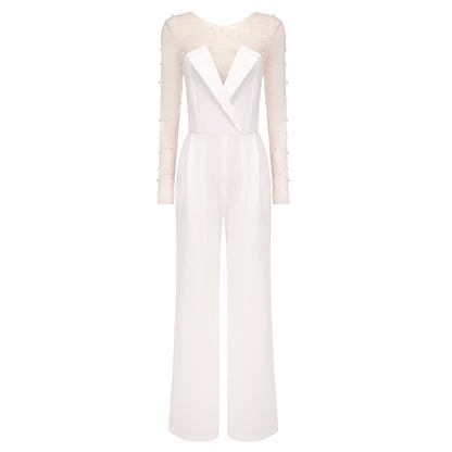In Stock | White Bubble Bead Jumpsuit, Fashionable Casual Two-Piece Set, High-End European and American Women's Clothing, European and American Style.
