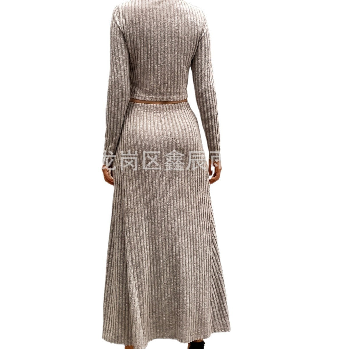 In-Stock New Model Factory Direct Sale 2025 Autumn and Winter European and American Women's Clothing Tight-Fitting Ribbed Long-Sleeve Casual Knit Set