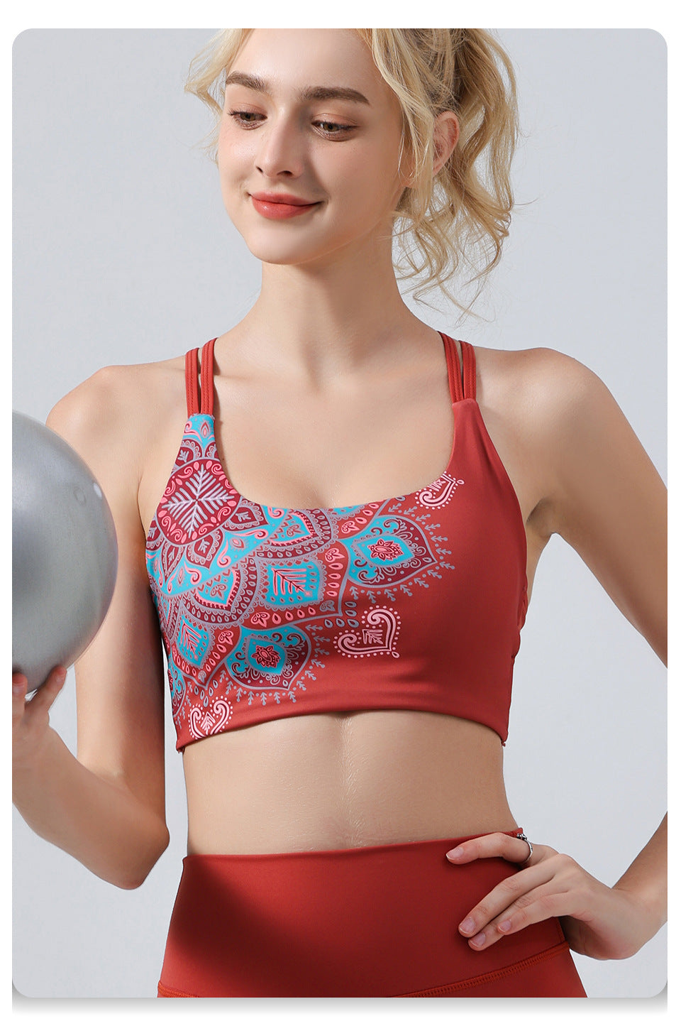 European and American Foreign Trade Cross-border Fashion Flower Beauty Vest Yoga Clothing suit Sports Underwear Bra Fitness Pants Bra Gather