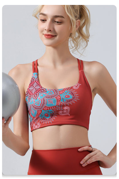 European and American Foreign Trade Cross-border Fashion Flower Beauty Vest Yoga Clothing suit Sports Underwear Bra Fitness Pants Bra Gather