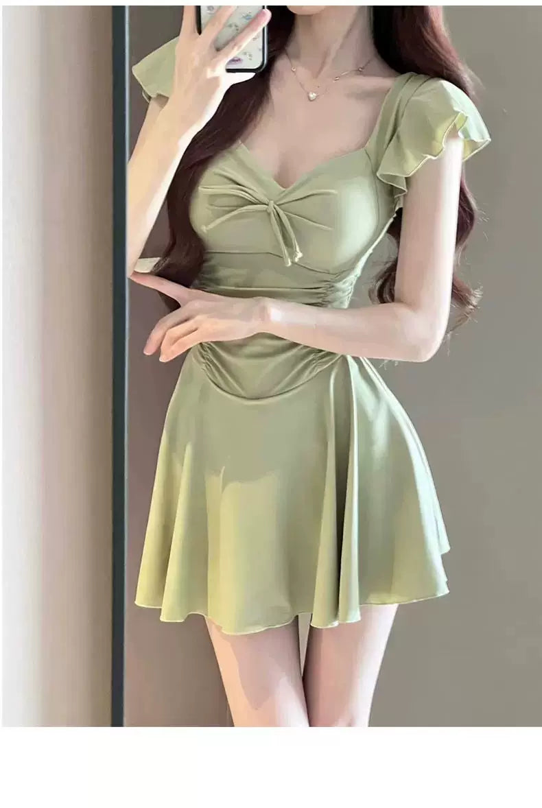 Women's Swimsuit Skirt Style One-Piece Conservative Body-Covering Slimming Look Korean Style Ins Fairy Style Small Breast Push-Up Hot Spring Vacation Swimsuit