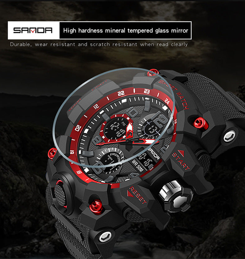 Sanda Hot-Selling Watch Korean Version Student Party Multi-Functional Waterproof Alarm Clock Electronic Watch Cool Dual Display Luminous Sports Watch