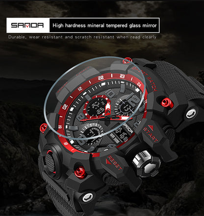 Sanda Hot-Selling Watch Korean Version Student Party Multi-Functional Waterproof Alarm Clock Electronic Watch Cool Dual Display Luminous Sports Watch
