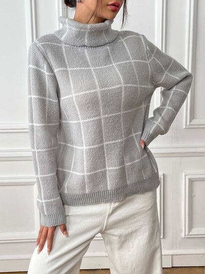 Contrast Color Mesh Woven Shirt Women's Pullover Top Cross-border European and American Women's Fashion Base Shirt Turtleneck Sweater