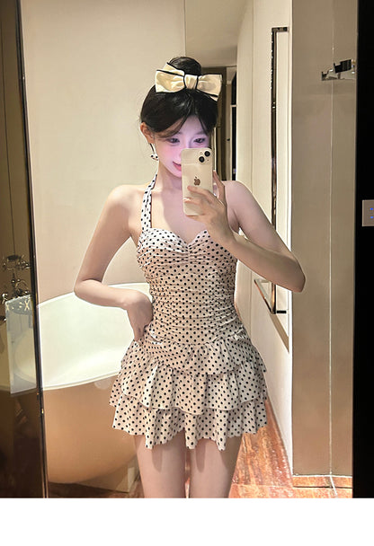 Backless Swimwear Women's Retro Polo Hot Spring Sweet Dress Conservative Slim Belly Covering Body Pure Desire New Swimwear