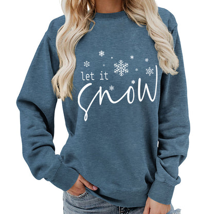 Let it snow snowflake print round neck women's top sweater foreign trade supply autumn and winter coat casual loose