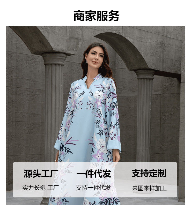 Sw0829 Cross-Border Women's Printed Robe European and American Amazon Foreign Trade Jalabiya Dress