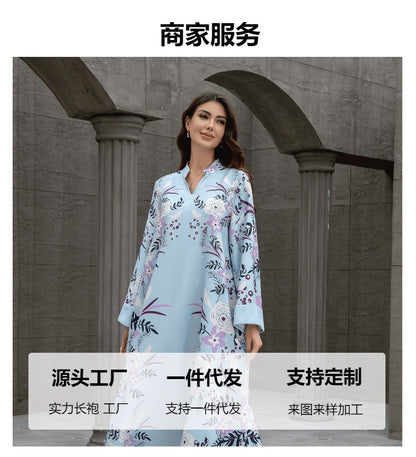 Sw0829 Cross-Border Women's Printed Robe European and American Amazon Foreign Trade Jalabiya Dress