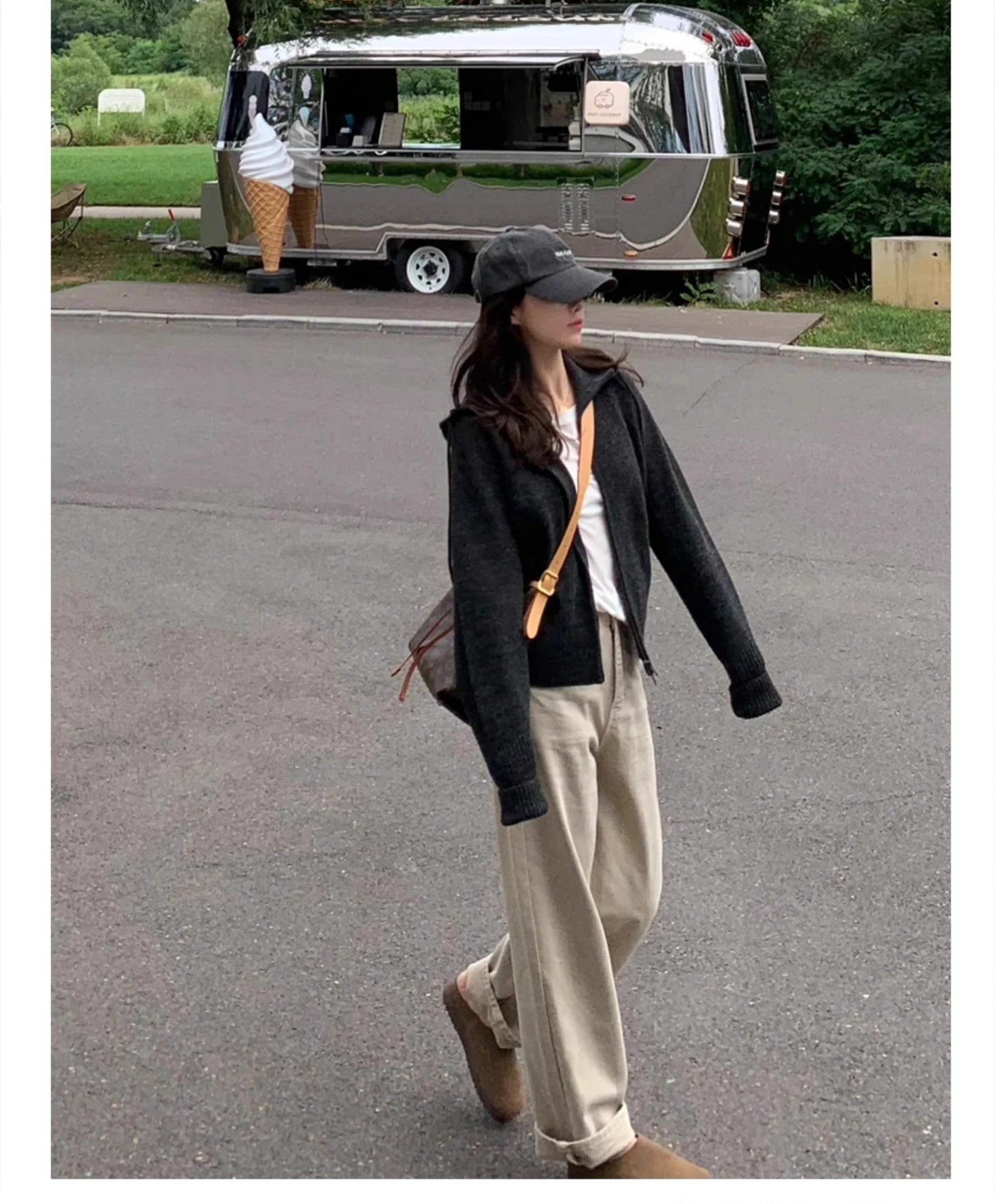 khaki Straight Leg Jeans Women's Trendy All-match New Arrival Loose High Waist Slimming Narrow Version Dosing Wide Leg Long Pants