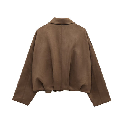 European and American Cross-Border Women's Clothing 2025 Early Spring New Fashion Suede Casual Style Versatile Casual Simple Aviator Jacket