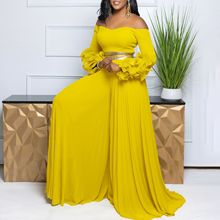 C8593 Cross-border Women's 2024 New Shoulder Collar Ruffled Sexy High Waist Solid Color African jumpsuit