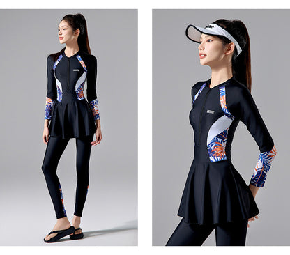 2025 New Japanese and Korean Sunscreen Long-sleeved Trousers Split Two-piece Surfer Suit plus size Dress Swimwear Women
