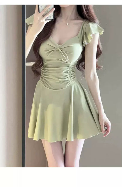 Women's Swimsuit Skirt Style One-Piece Conservative Body-Covering Slimming Look Korean Style Ins Fairy Style Small Breast Push-Up Hot Spring Vacation Swimsuit