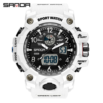 Sanda Hot-Selling Watch Korean Version Student Party Multi-Functional Waterproof Alarm Clock Electronic Watch Cool Dual Display Luminous Sports Watch