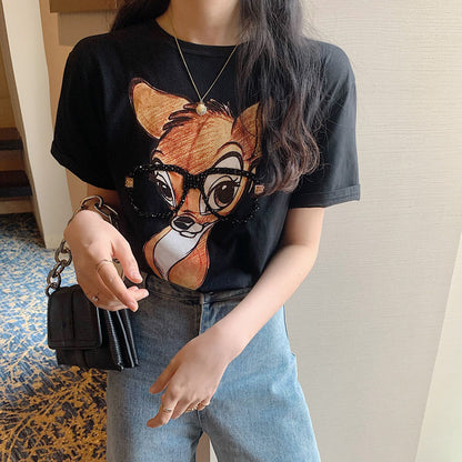 Smiley Face Print Loose Short-Sleeved T-Shirt for Women Spring and Summer New Casual Bottoming Shirt Women's Round Neck Top Dropshipping