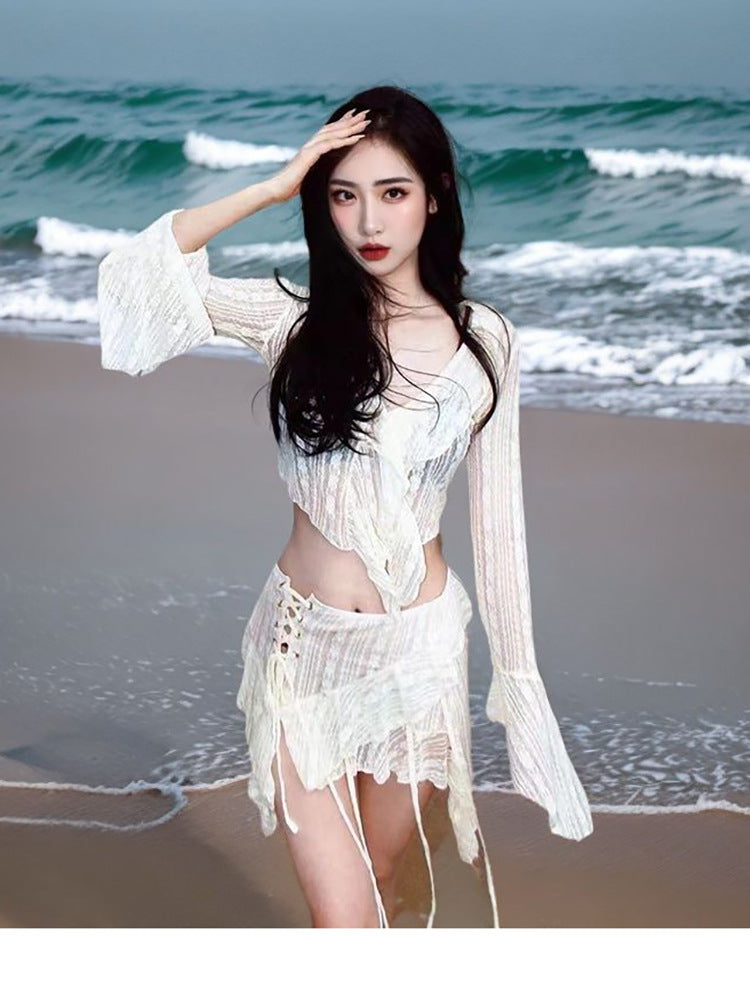 Bikini Swimsuit for Women 2025 New Fairy Split Four-Piece Set with Sexy Pure Lust Style Small Breast Push-Up Swimsuit