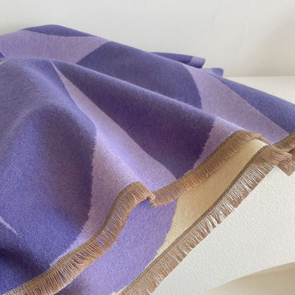 Contrast color asymmetric niche cashmere scarf women's autumn and winter high-grade thickened warm outer shawl new scarf