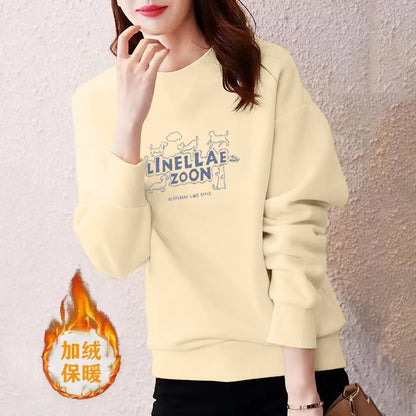 Heavy-weight Crewneck Sweatshirt Women's Autumn and Winter New Casual Women's Long Sleeve Upper Slight Fat Slimming plus size Belly Covering Hooded Jacket