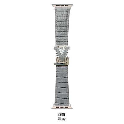 Suitable for Apple Watch 678910 Generation V-Shaped Magnetic Buckle Strap iWatch S11 Lizard Pattern Plaid Leather Wristband
