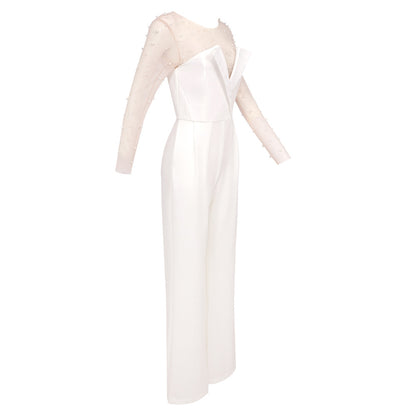 In Stock | White Bubble Bead Jumpsuit, Fashionable Casual Two-Piece Set, High-End European and American Women's Clothing, European and American Style.