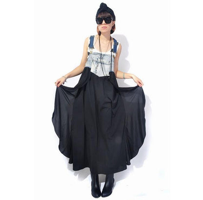 2024 Summer New Korean Style plus size Loose Fashionable Casual Denim Stitching Chiffon Strap Denim dress Women
