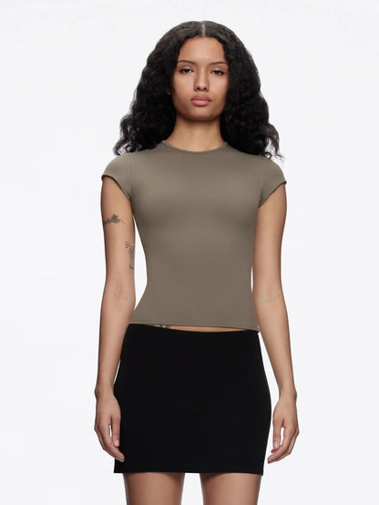Spot Tankair Sexy Skin-Friendly Nude Elastic Tight Fitness Right Shoulder Small Flying Sleeve T-Shirt Sports Quick-Drying Top