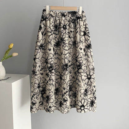 Ju Zhi 2026 Early Spring Velvet Skirt for Women, Heavy Craftsmanship, Niche Retro French High-Waisted Mid-Length A-Line Skirt 1572