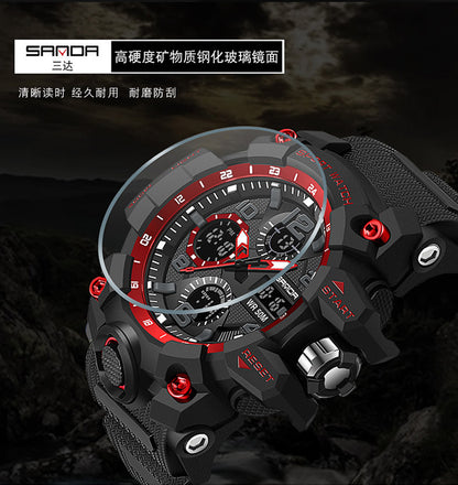 Sanda Hot-Selling Watch Korean Version Student Party Multi-Functional Waterproof Alarm Clock Electronic Watch Cool Dual Display Luminous Sports Watch