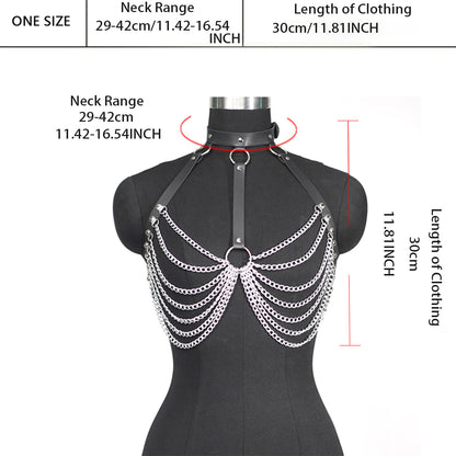 New Cross-Border European and American Sexy Concave Shape Chest Chain Sexy Collar Chain Leather Restraint Nightclub Clothing Accessories