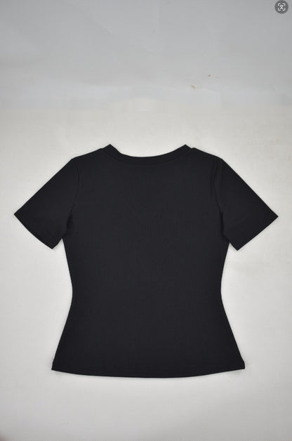 Solid Color Ribbed Pit V-Neck Short-Sleeve Tee