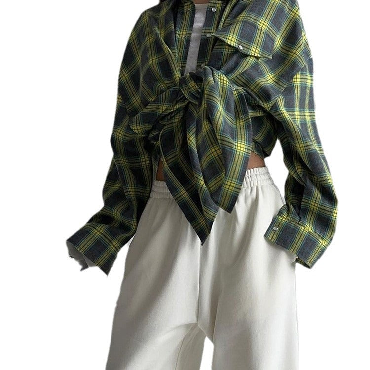 2024 Spring and Autumn Amazon OZON Cross-border Retro Style All-match Loose Shirt * Fashion All-match Plaid Shirt Women