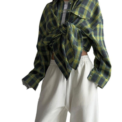 2024 Spring and Autumn Amazon OZON Cross-border Retro Style All-match Loose Shirt * Fashion All-match Plaid Shirt Women