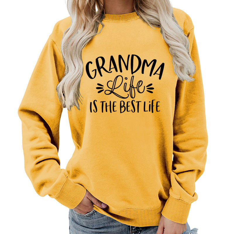 grandma Printed Round Neck Women's Top Sweatshirt Foreign Trade Supply Autumn and Winter Coat Casual Loose European Size