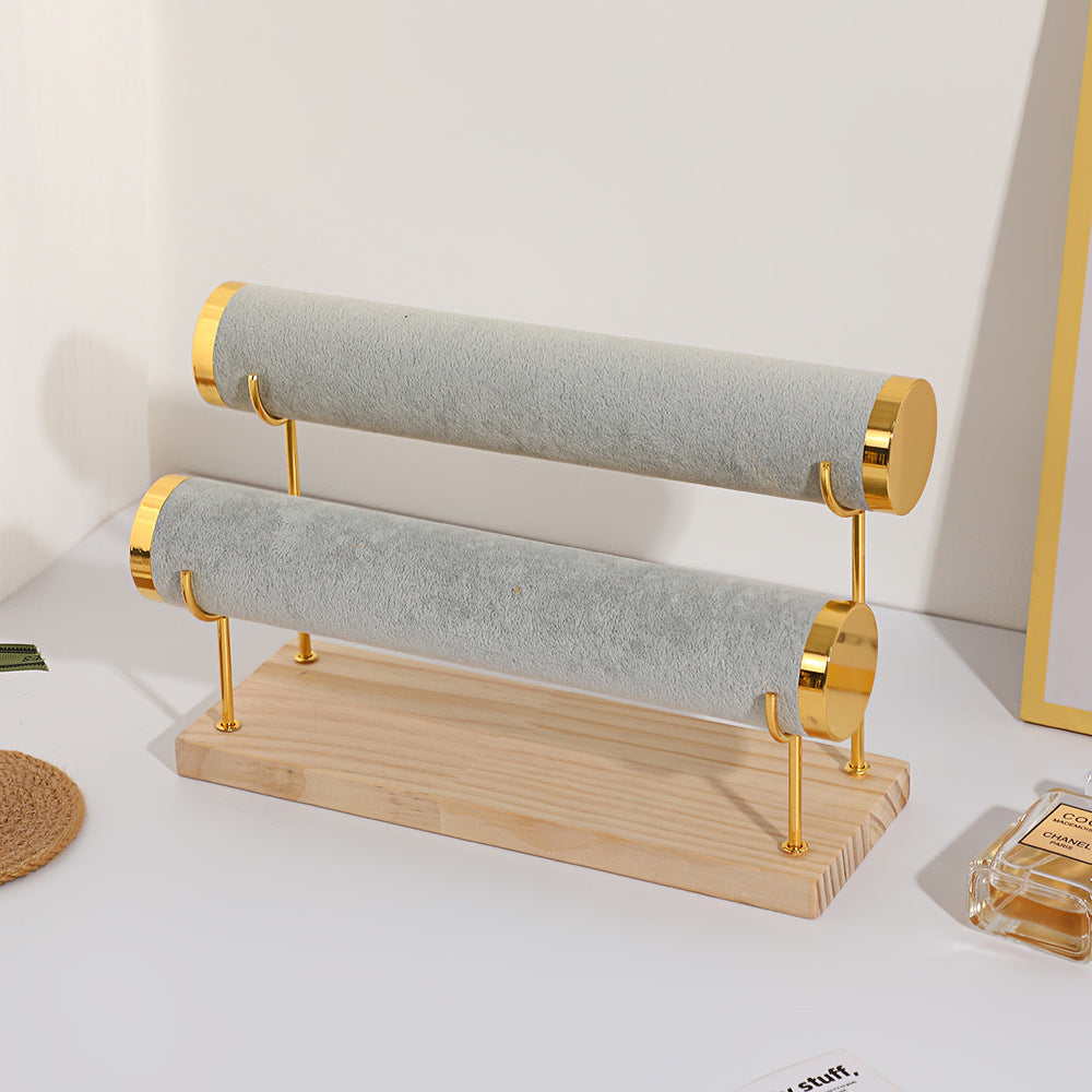 Creative Solid Wood Suede Watch Bracelet Display Rack Hair Ring Bracelet Storage Rack Counter Stepped Jewelry Jewelry Rack