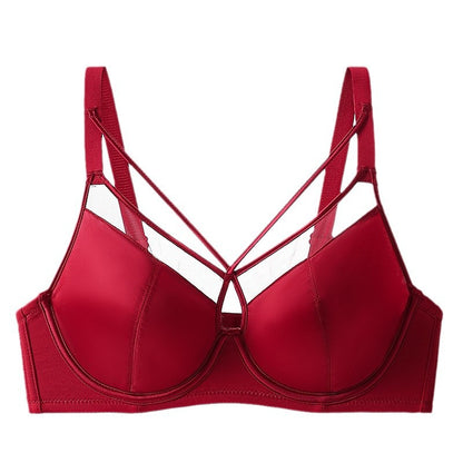 Ultra-thin Large Chest Shiny Red Underwear Women's Sexy Anti-sagging Paramilis Benmingnian Wedding Bride Bra