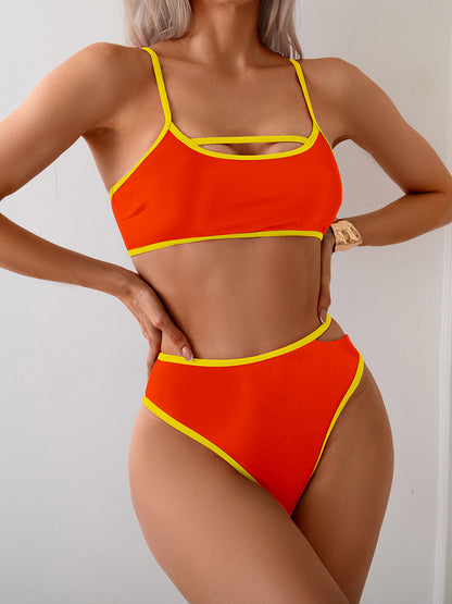 2025 bikini Europe and the United States cross-border new swimsuit women sexy backless color split swimsuit bikini wholesale
