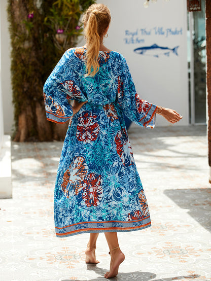 2023 New European and American Cotton Print Beach Jacket Sexy Sun Protection Cardigan Holiday Bikini Overshirt Women