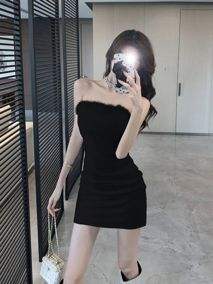 Pure Desire Sexy Spice Girl Strapless dress Slim-fit Waist Base Skirt Stitching Mao Mao Wrap Hip Skirt Autumn and Winter