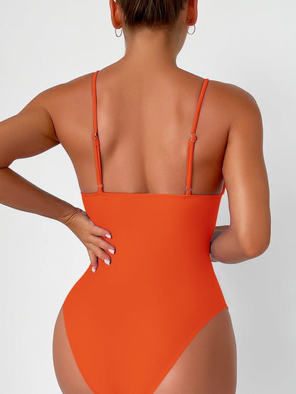 New European and American Solid Color Tight One-Piece Swimsuit Quick-Drying Resort Hot Spring Swimsuit Women's Swimsuit High-End Swimsuit