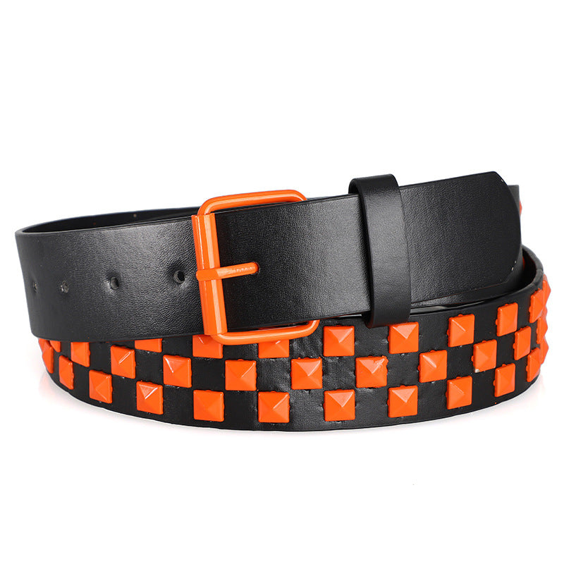 1Pc Fashionable Unisex Rivet Belt Punk HipHop Rock Y2K Style Dopamine Color Handsome Street Casual Daily Wear Belt,For Men Women