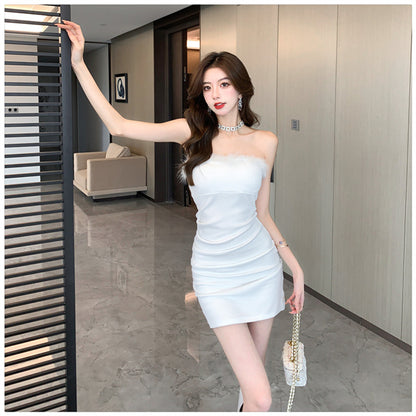 Pure Desire Sexy Spice Girl Strapless dress Slim-fit Waist Base Skirt Stitching Mao Mao Wrap Hip Skirt Autumn and Winter