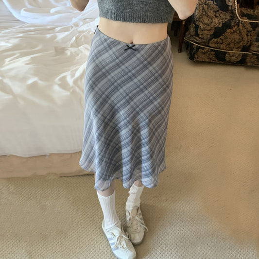 South Korea Chic French Style Vintage High Waist Covering All-Match Contrast Color Plaid Hip Skirt Fishtail Skirt Women's Korean Style Skirt