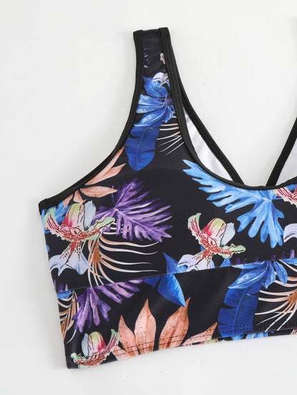 2024 New Cross-border Foreign Trade European and American Bikini Swimsuit Women's Split Two-piece Soft Cup High Waist Printed Swimsuit